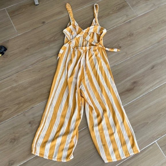 PacSun Kendall & Kylie Yellow Striped Linen Blend Jumpsuit Size Large Wide Leg - Picture 8 of 13
